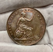 1854 Britain Victoria Penny Ornamental Trident High Grade Lustrous (Video) AUNC