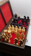 Vintage Hand Crafted 42x42cm Foldable Chess Set Wood Large Pieces RARE Unique