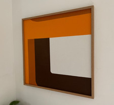 Vintage 1970s Abstract Geometric Heals Fabric Retro Textile Framed Wall Hanging