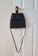 Stuart Weitzman Designer Unique Black Leather Metal Handle Handbag Crossbody Bag
