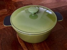 French Avocado Green Cast Iron Casserole Roasting Dish Pot  1970s