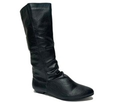 WOMENS LADIES FASHION BLACK FLAT MIDCALF SLOUCH BIKER RIDING BOOTS SHOE SIZE 202