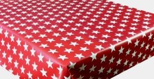 CHILDRENS WIPE CLEAN PVC VINYL OIL CLOTH TABLE PROTECTOR POPPY RED WHITE STARS