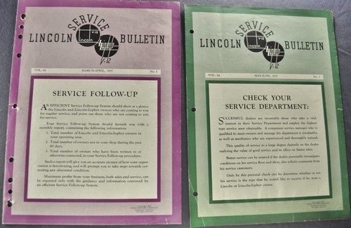 1937 lincoln service bulletins - service,