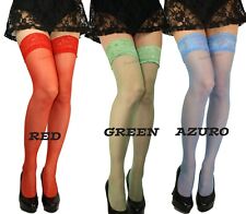  New Lace Top Hold Ups 20 Denier Sheer 16 Various Colours Size S - XXL Stockings