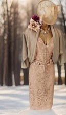 Phase Eight gold Latte Lace Esme Dress Roman Bolero Occasion wedding Evening 12