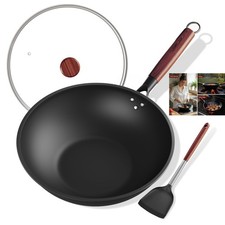 33cm Carbon Steel Wok with Lid