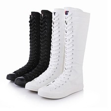 Womens Girl Punk Shoes Sneaker Zip Lace Up Canvas Gothic Boots Knee High Sport