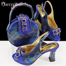 Elegant Italian Shoe & Bag Set Party Wedding Shoe Sets Heel Pumps With Diamond