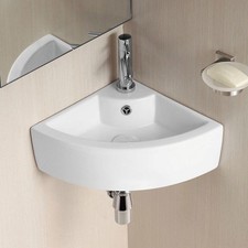 450 x 320mm Cloakroom Small Quarter Circle Corner Wall Hung Basin Sink White