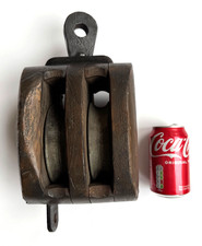 Very Large 1960s Ships Wooden Double Pulley Block - Nautical Decor, Film Prop,