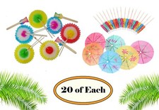 40 Cocktail Party Pack Drinks Umbrellas & Concertina Sunburst Sunflowers Drinks