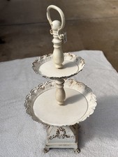 2.5ft Vintage SHABBY CHIC Two Tier Metal Tray French Farmhouse Cottage Style