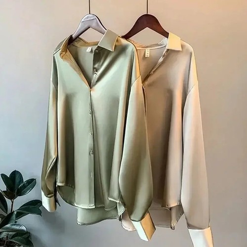 Womens satin silk plain shirt - silk,