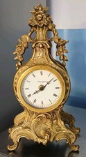 French Louis XV Style Robert Grant of London Brass Mantel Battery Clock -B31