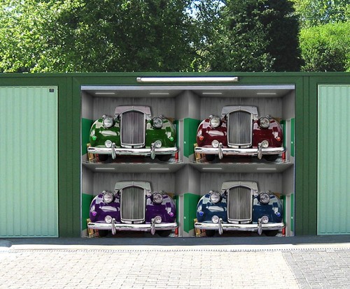 Retro car n477 garage door - garage,