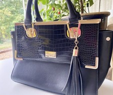 Bessie Black Leather Handbag With Tassel Detail & Gold Hardware