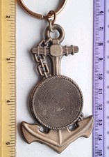 VINTAGE Olde Retro Metal keyring Brass Effect large Galleon ships anchor ⚓ 