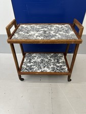 Vintage Trolley Side Table for Drinks with Black & White floral line design.