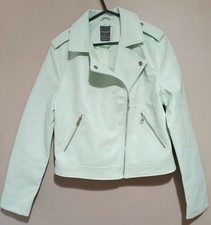 Pale green faux leather biker - pale,
