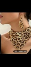 Elegant Sequinnd Leoperd Print Scarf  Necklace And Errings Set For Women