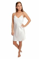 Womens Satin Deep Lace Short Chemise Negligee Nightdress Nightie Size 10-28 N48