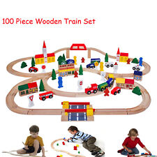 Kids 100 Piece Wooden Train Set with Tracks & Accessories For Birthday Xmas Gift