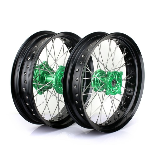 Supermoto wheels green hub - 17",