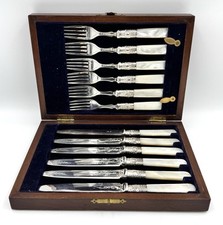 Silver Plated Fish Cutlery set of 12 -Mother of Pearl Handle - Original Box.
