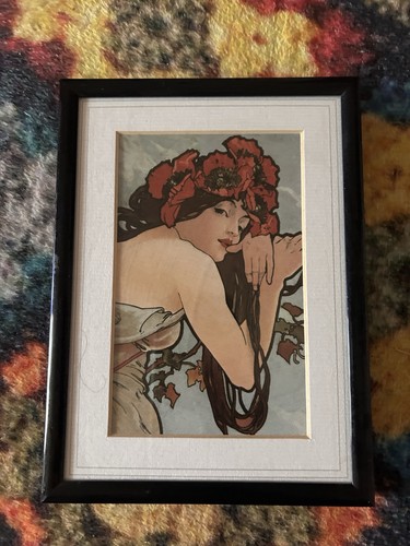 Framed art nouveau poppy lady - art,