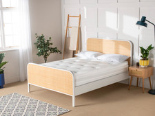 Clementine Rattan Bed Frame | Solid Wood | Black or White | Modern Boho Style