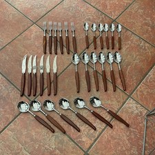 VINTAGE 1960s SHEFFIELD CUTLERY STEAK SET 30 piece WOOD HANDLES GLOSSWOOD Unused