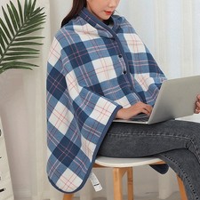 Wearable Blanket Winter Warm Fleece Shawls Wraps Soft Chunky Cape with Buttons