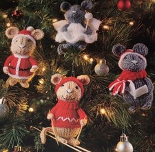 Christmas Tree Decorations Knitting Pattern fairy mouse and festive mice 