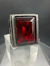 Mens siam ring red emerald cut