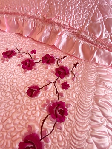 Vintage pink satin bedspread - vintage,