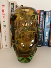 1960s MCM Czech Jan Beranek Skrdlovice Glass Vase Brown Green Uranium ?  19 cm h