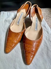 Manolo Blahnik Timeless Crocodile Slingback Shoes 35