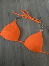 Women’s BNWOT orange Neon Textured Padded Bikini Tie Top Size S With Silver Ring