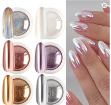 6pcs Chrome Mirror White Nail