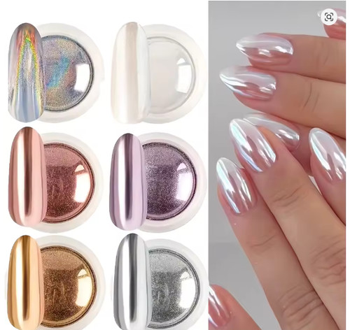 6pcs chrome mirror white nail - chrome,