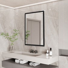 Wall Mount Bathroom Mirror Brush Black Metal Framed Rectangular Wall Mirror Deco