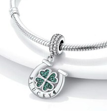 Lucky Horseshoe Four Leaf Clover S925 Sterling Silver Equestrian Good Luck Charm