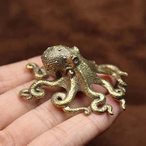 Brass metal octopus statue - metal,