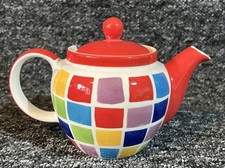Whittard Chatsford Red Orange Watercolour Squares Happy Print China Tea Pot 