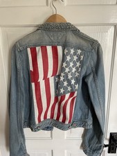 Rare Tommy Hilfiger Pattern Denim Jacket American Flag Womens - M (UK 10-12)