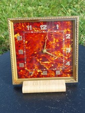 Rare Vintage Art Deco Faux Tortoise Shell Mantle Clock, No Stand. Working.