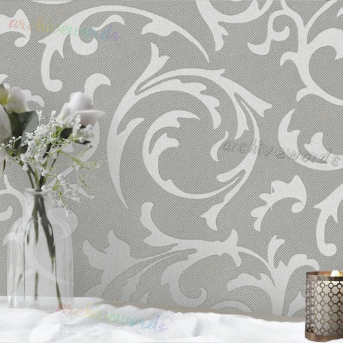 Silver gray damask - gray, wallpaper