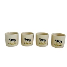 Vintage Egg Cup Set x4 Egg Cups Ceramic Pig Cow Cockerel Farmhouse Cottage