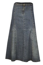 Clove Jeans A Line V Panels Blue Denim Midi Skirts for Women Uk Plus Size 12-24